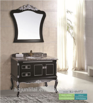 Black Floor Mounted Marble Table Ceramic Basin Soild Wood Bathroom Cabinet