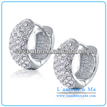 Wide Bulk Hoop Earrings With CZ Diamond Rhodium Plated Brass Earrings