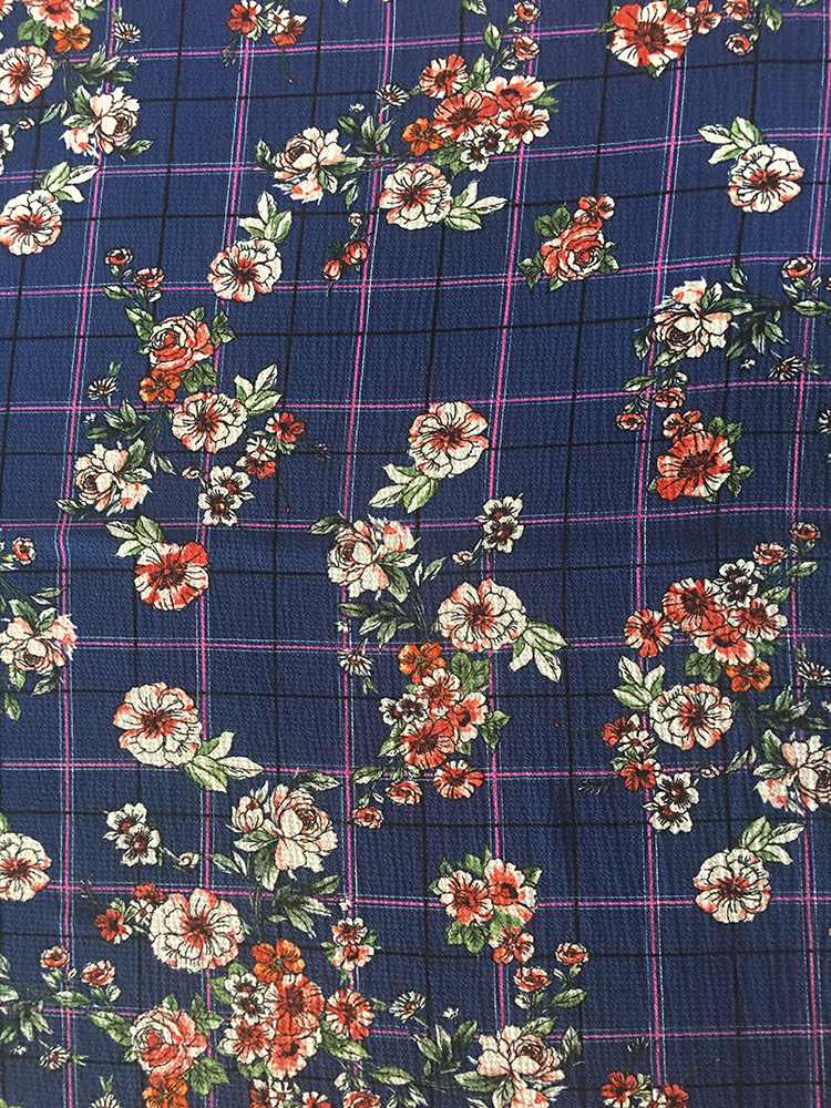 Check Flower Polyester Bubble Chiffon Printing Fabric