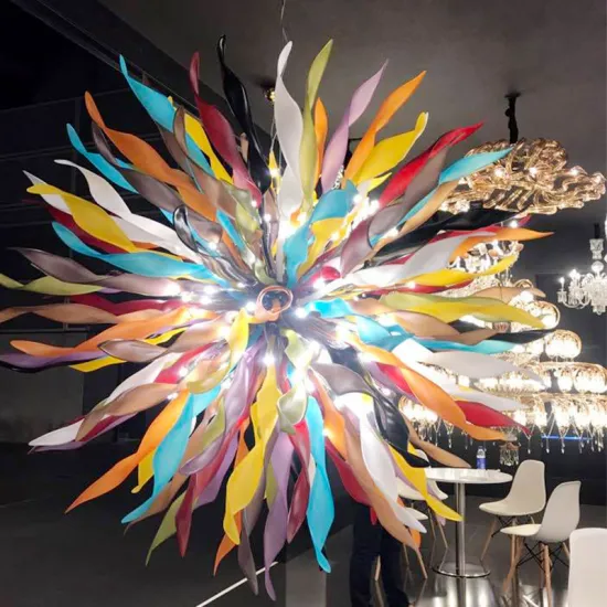 Modern Multicolored LED Lobby Hanging Pendant Light for Living Room with Glass Chandelier