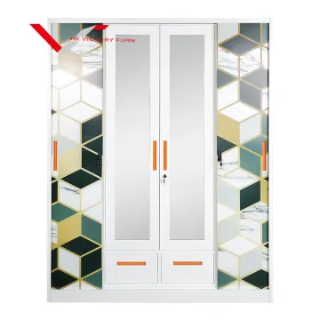 Fireproof Metal Sliding Door Wardrobe Cabinet with Mirror