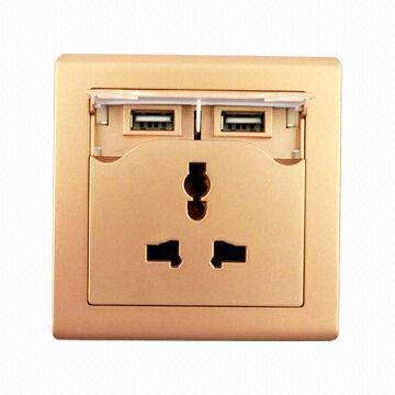 Wall Power Socket/Power Outlets with Duplex USB Interface, Made of High-quality PC Material