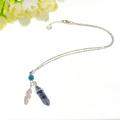 Sodalite Feather Hexagonal Prism Pendant Choker Necklace