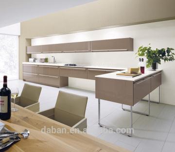 Popular style modern design high gloss grey lacquer kitchen cabinet with kitchen island