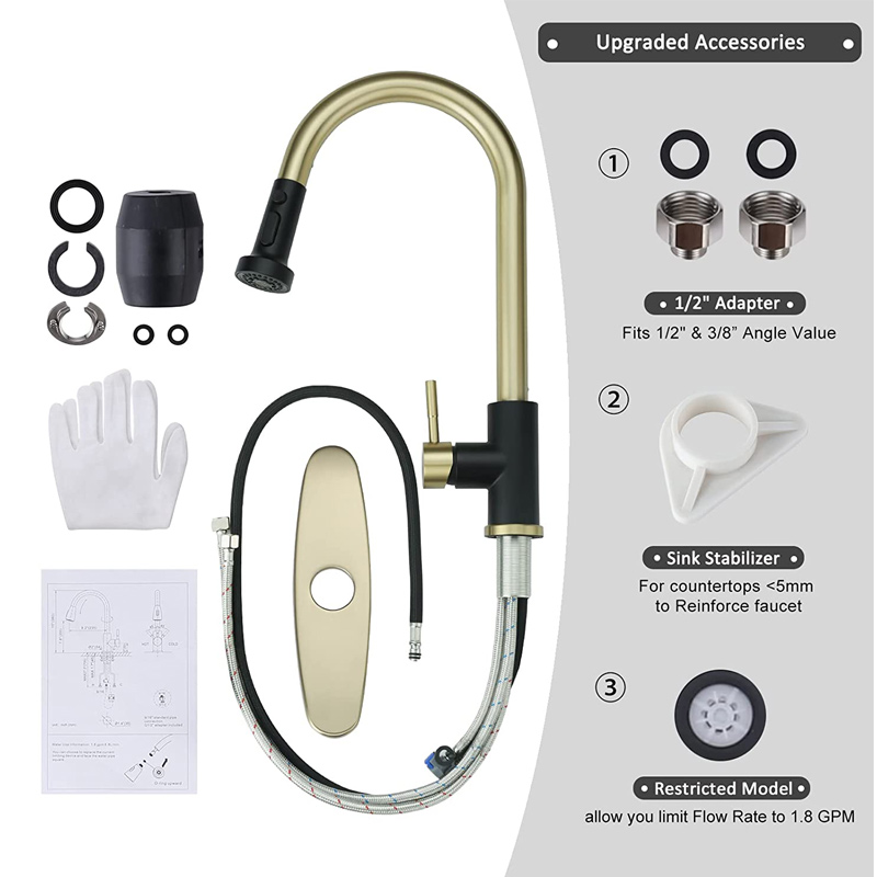 Black Stainless Kitchen Faucet and Gold Mixer Tap