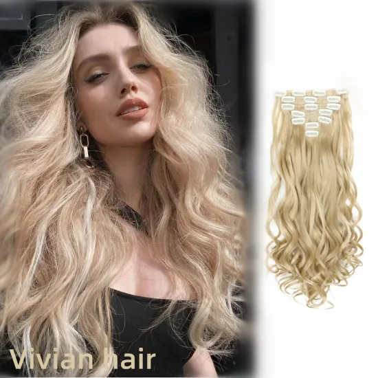 Vivian 16 Clip-In Long Wavy Curly Hair Extensions - 7 Pieces Set, 22 Inch Synthetic Hair Piece for Women