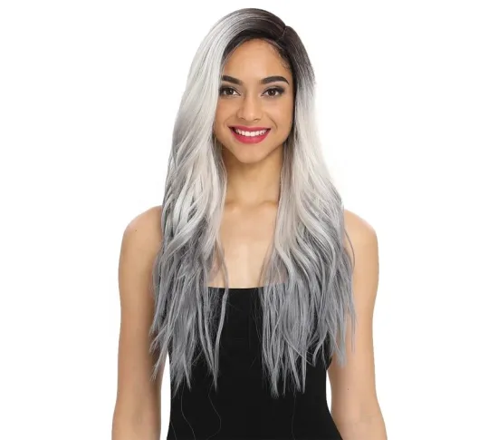 Rebecca Fashion long curly silk base classic full quality 13x6 blonde bangs lace front heat resistant synthetic wig with frontal