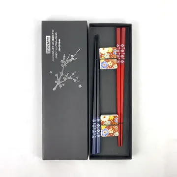 Custom Printed Lacquer Chopsticks Gift Set with Ceramic Holders