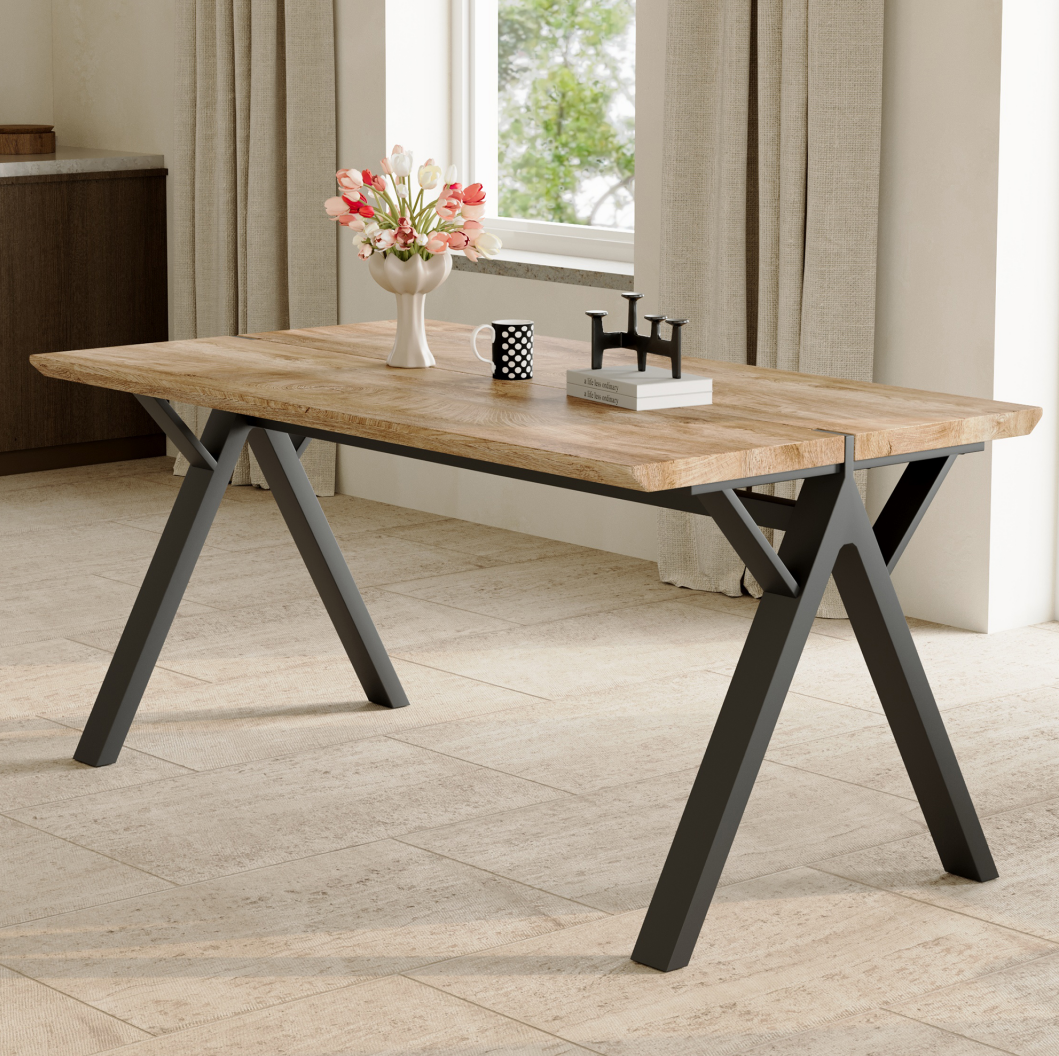 Wood Textured Table with Black Legs