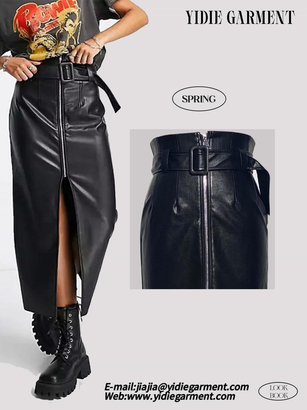 Black Skirt Dresses Leather Belted