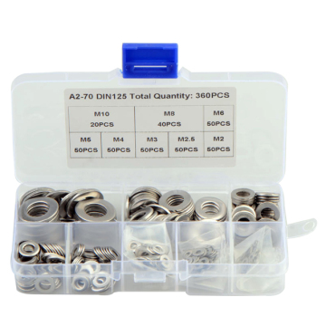 Paket Washer Datar 360pcs: Ukuran 2.5mm hingga 10mm, 304 Stainless Steel, Cross -Border Special, DIN Standard - Bulk Pack