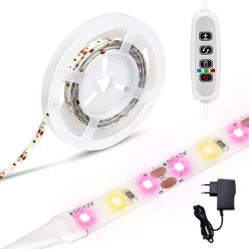 Auto ON/OFF LED Grow Light Strip for Indoor Plants - Full Spectrum, 4 Dimmable Levels, USB Plug-in