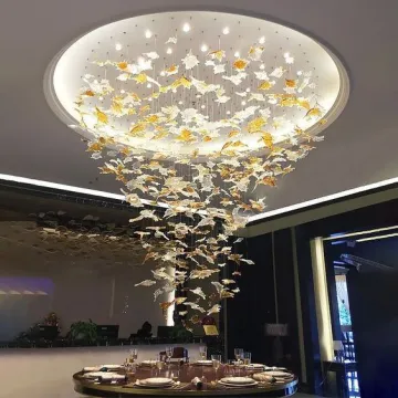 Modern Maple Leaf Art Murano Glass Chandelier for Hotel Lobby