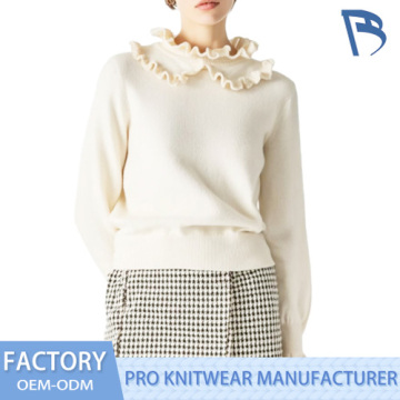 Atasan Rajutan Ruffle Putih Elegan untuk Wanita