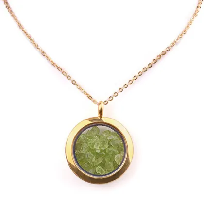 Genstone Memory Locket Necklace Pendant with Charms Natural Stone Chips Memory Pendant Necklace with 45cm Gold Chain