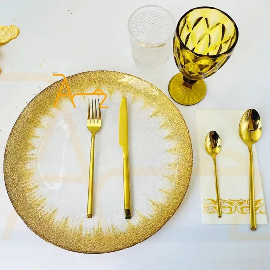 Factory Direct Bulk Gold Rim Glass Plate Set: Elegant Clear Dinnerware with White Rim for Wedding and Special Events