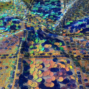 Multi Sequins Spangle Checks Embroidery on Mesh Fabric