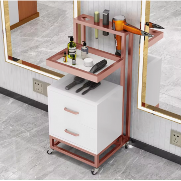 New Design Salon Furniture Barber Shop Cabinet , Modern Gold Salon Tool Trolly , Metal Hairdressing Cabinet With Drawer