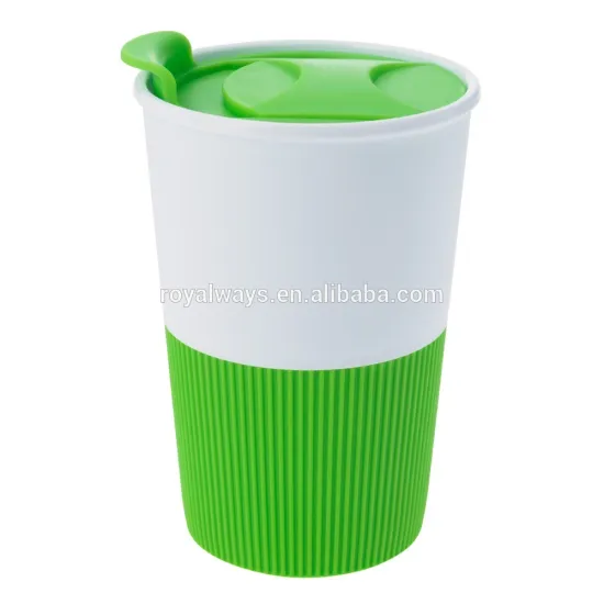 350ml PP single wall reusable plastic tumbler with lime silicone band