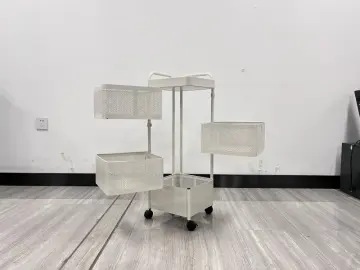 4 Layers Metal Removable Storage Cast Household and Kitchen Storage Trolley Cart 360 Degree Rotation with Wheels Easy Assemble