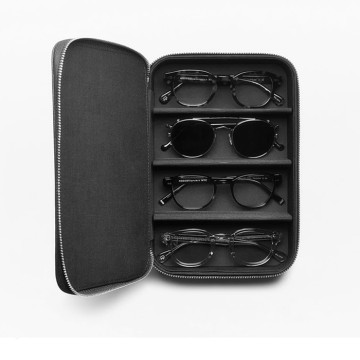 Caso de viaje de gafas de sol y anteojos de cuero PU negro con 4 pares de ranura logotipo personalizado