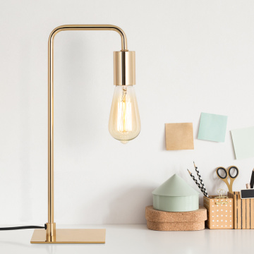 Lámpara de mesa de metal pequeña de color dorado industrial