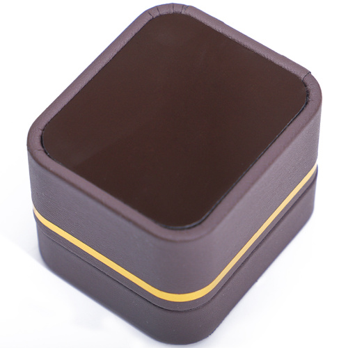 Luxury Brown Leather Ring LED Jewelry Storage Box