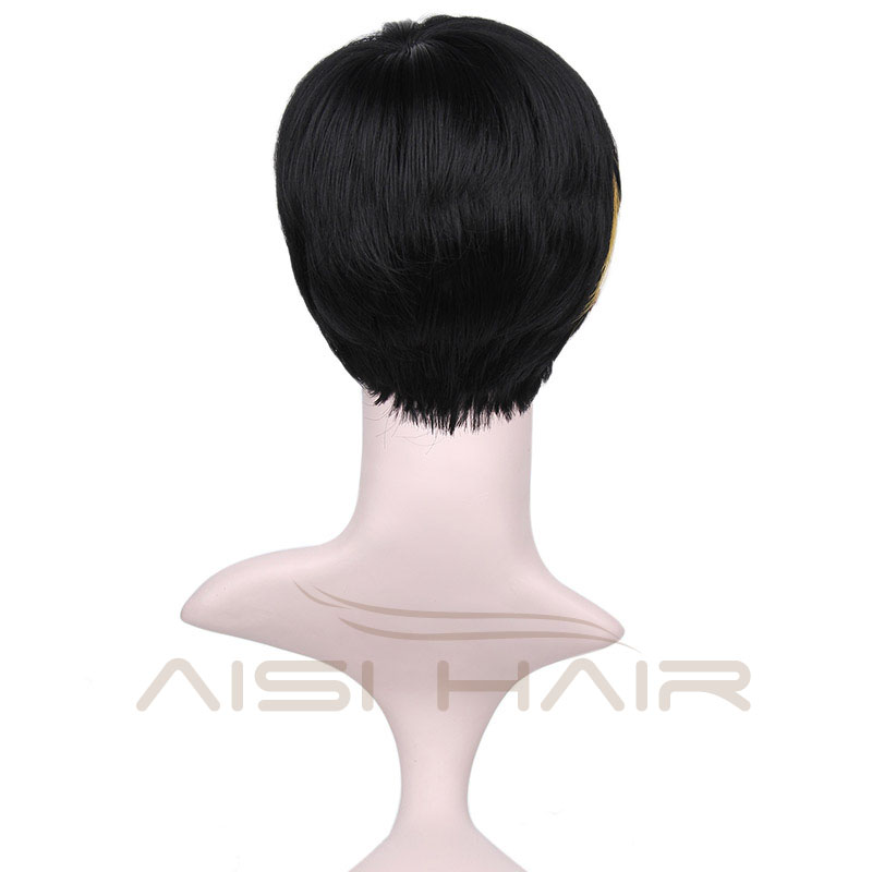 Short Pixie Cut Hair Wig High Temperature Synthetic Straight Wigs with Ombre Red Bangs For Women