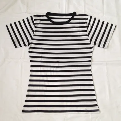 black and stripes yarndyed round neck women t shirts Printing tshirt T-Shirts OEM Service