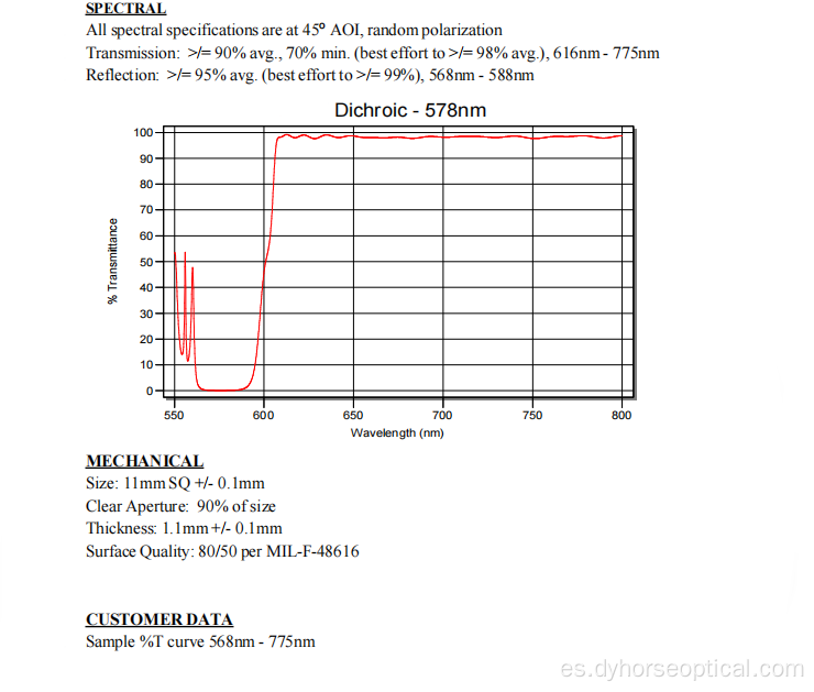 Divisor de haz dicroico 578 nm