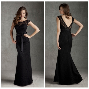 2015 fashion lace deep v neck open back long black evening dress