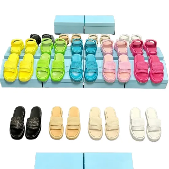 Summer 2024 Women's Slippers: Large Size 42, Thick Sole, Designer Beach Sandals in Pink and Weaving Style