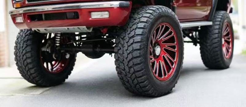 24-inch black and red milled edge wheels