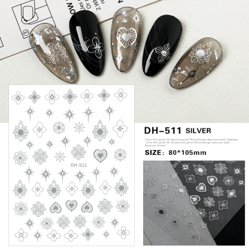 3D Nail Art Decals - Flower, Gold, Silver, Black, Stars DIY Adhesive Nail Stickers