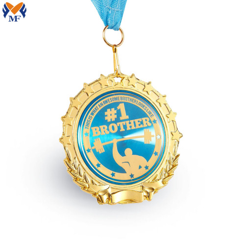 Custom gold weightlifting medals with ribbon