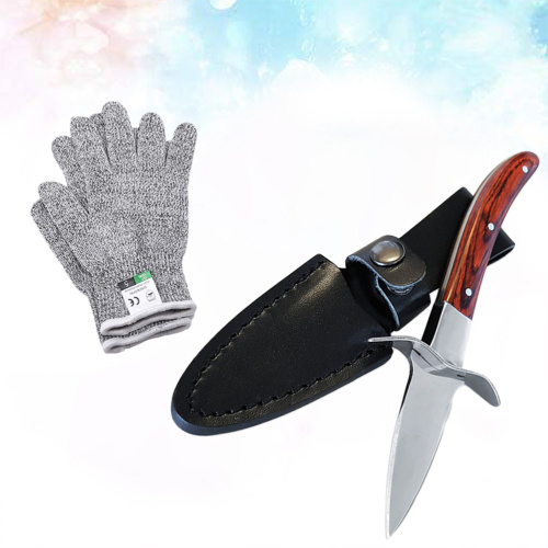 1Set Oyster Knife Seafood Cutter PU Cover with Gloves Shellfish Tool Oyster Opener for Crabs Kitchen