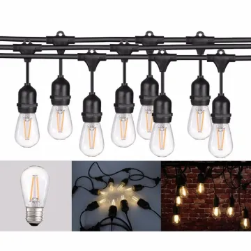 E26/E27 Commercial Outdoor decorative String Lights with 15 Sockets Bulbs for Weatherproof Vintage Outside Lights