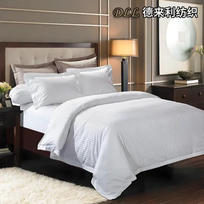 White Satin Stripe Hotel Bedding Set