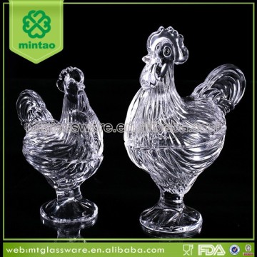 funny design high quality rooster shape decorative glass canister