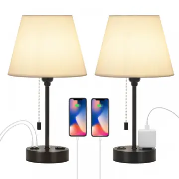 Table Lamp with Dual USB Ports and Socket