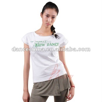11211209 poly cotton lycra boat neck short sleelves yoga shirt