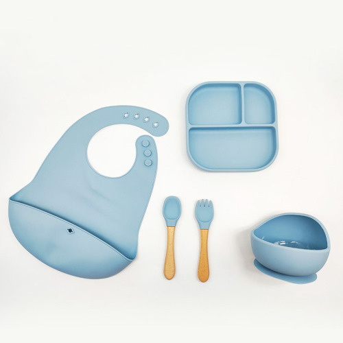 Set de hrănire cu mâner din lemn de silicon 5 în 1