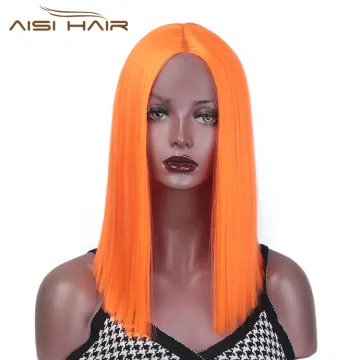 Aisi Hair Medium Long Orange Wig Cosplay Front Lace Wig Middle Part Straight Silky Synthetic Lace Frontal Hair Wigs For Women