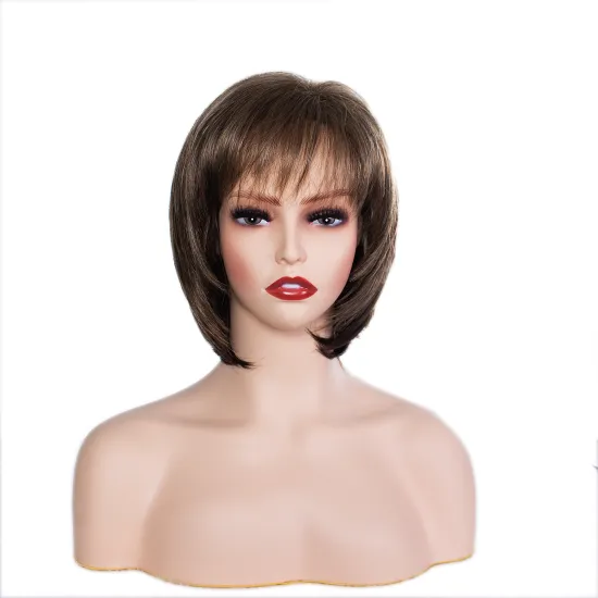 Wholesale good quality cheap air bangs full head wig short straight brown bob natarul style synthetic hair wigs for women