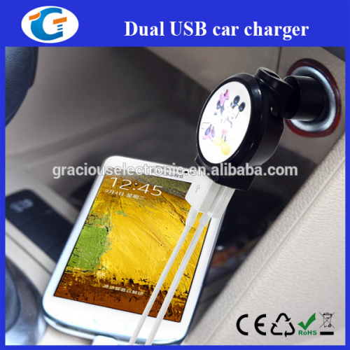 dual usb 2.1a car charger with customized logo printing