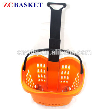 ZC-12 Orange Wheeled Basket Trolley Plastic Rolling Basket Wheeled Basket