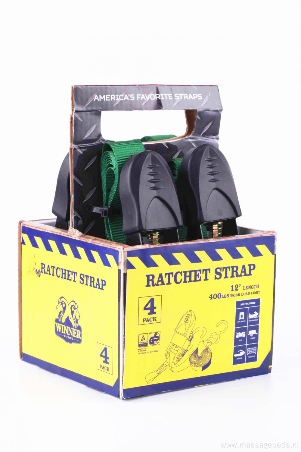 25mm Packaged Ratchet Buckle Lashing Strap with 4Pcs