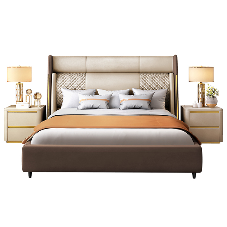 Lit de luxe moderne super cuir king size en bois confortable