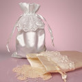 pure white drawstring satin bagpouch with lace