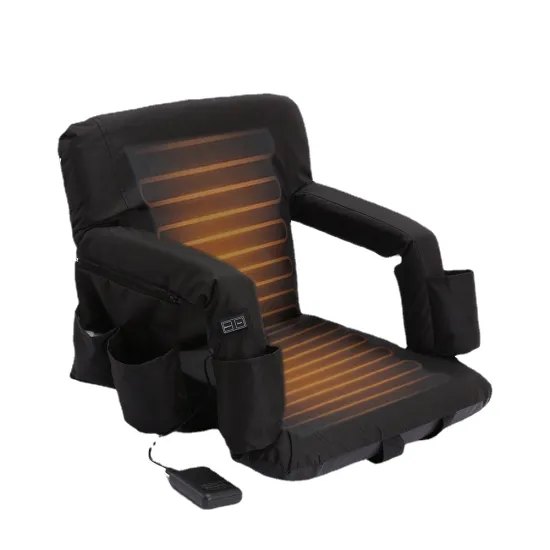 Heated Stadium Seat Cushion with Back Support, Arm Rest, and Pockets